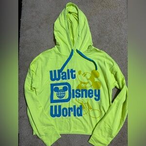 Women’s Walt Disney World Parks Neon Yellow Cropped Hooded Sweatshirt Size Med